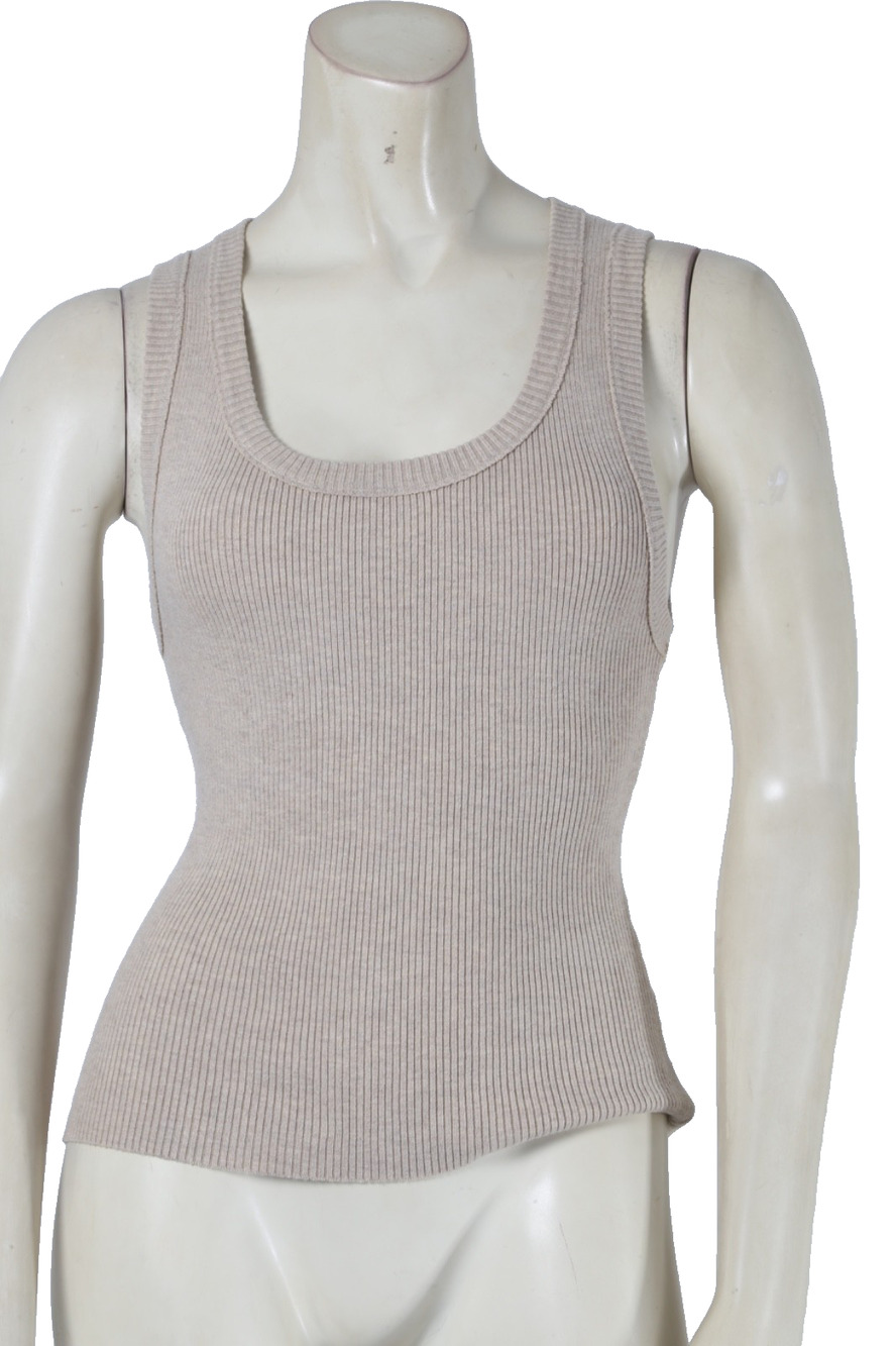 DISSH Beige Ribbed Knit Scoop Neck Sleeveless Tank Top Camisole Vest Size S